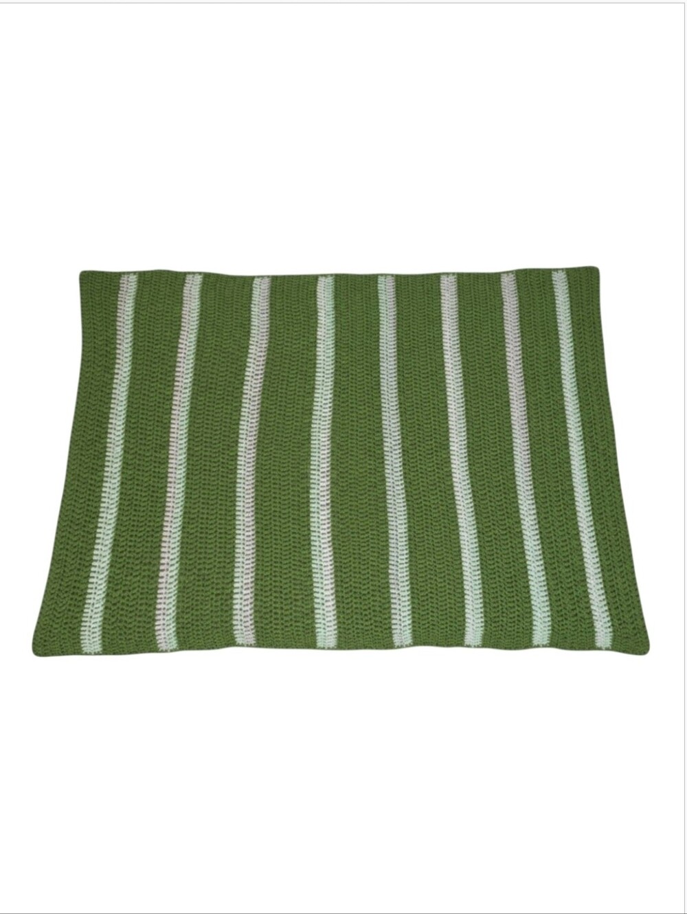 Vintage Handmade Crochet Afghan Throw Blanket Green Mint White Striped Lap Sofa